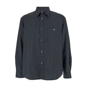 Tonywack Men Grey Pinstriped Shirt With Pointed Collar In Wool Blend Man
